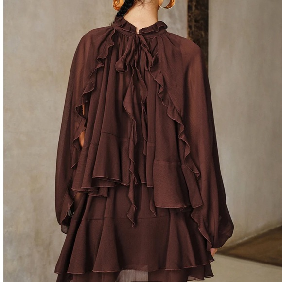Commense Chocolate Brown Ruffle Mini Dress - Picture 2 of 5
